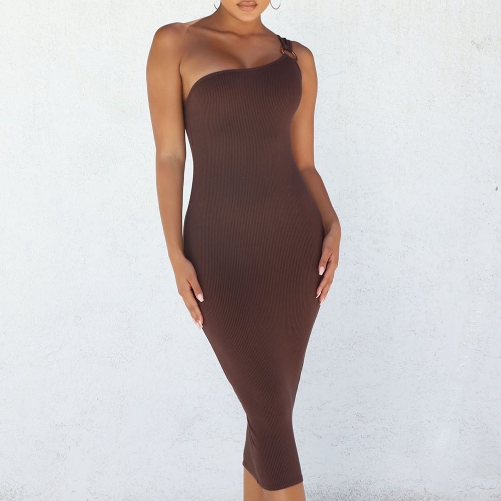 Elegant Brown One-Shoulder Dress